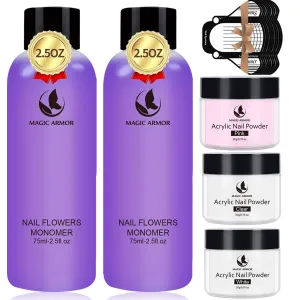Acrylic Liquid Monomer and Acrylic Powder Set - 3 Colors Acrylic Powder Clear Pink White Professional Acrylic Monomer Liquid 5oz Acrylic Nail System For Acrylic Nails (150ML 3 COLORS)