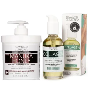 Advanced Clinicals Manuka Honey Hydrating Cream   Collagen Lifting Body Oil Set