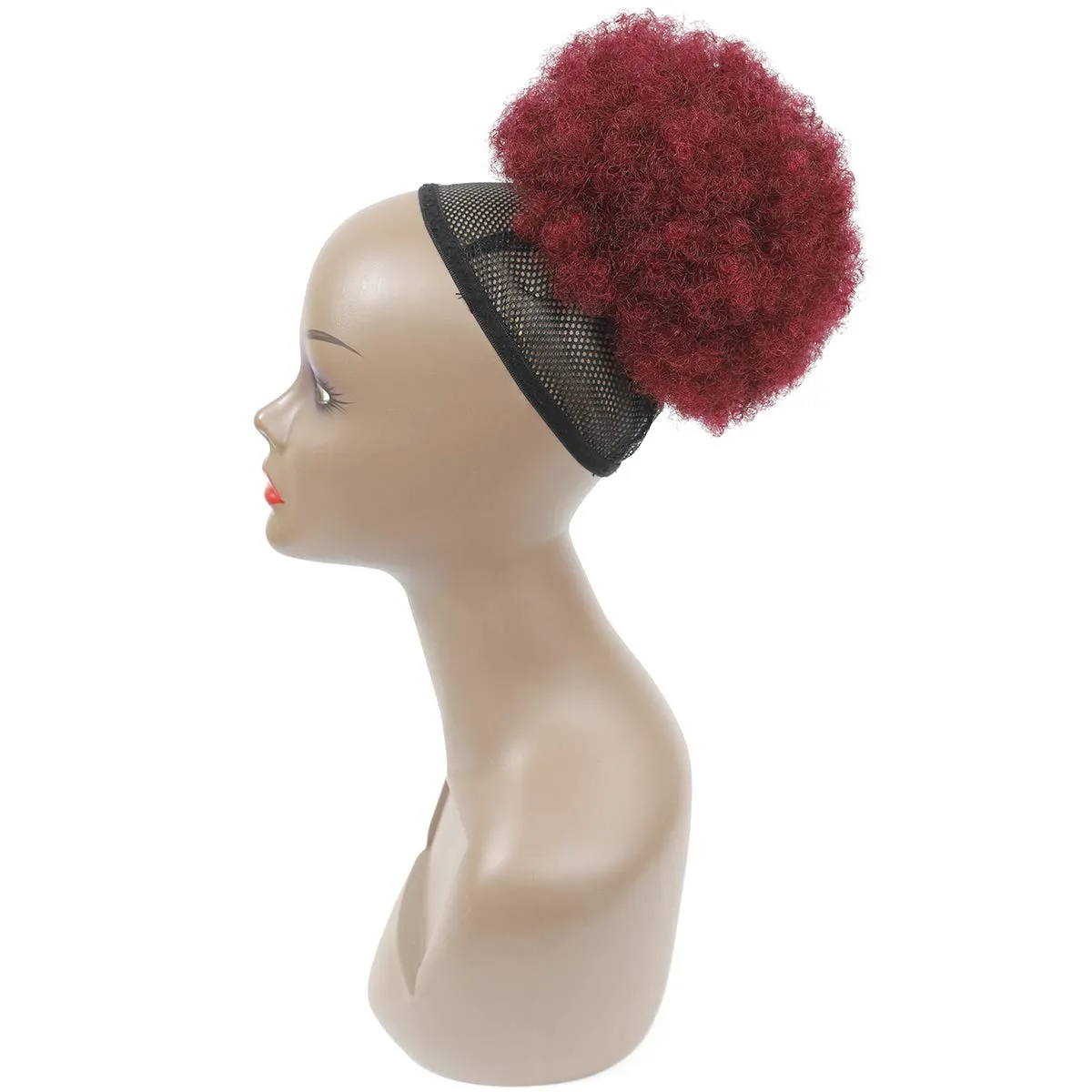 Afro Buns for Black Women 100% Brazilian Human Hair Red #99J Kinky Curly Afro Puff Drawstring Ponytail Hair Burgundy Color Bun Extensions for Women 8 Inch
