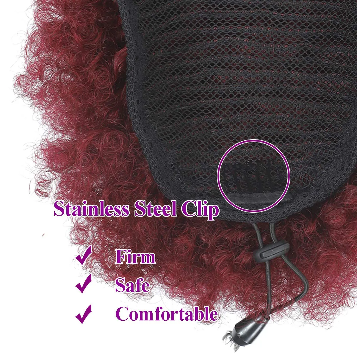 Afro Buns for Black Women 100% Brazilian Human Hair Red #99J Kinky Curly Afro Puff Drawstring Ponytail Hair Burgundy Color Bun Extensions for Women 8 Inch