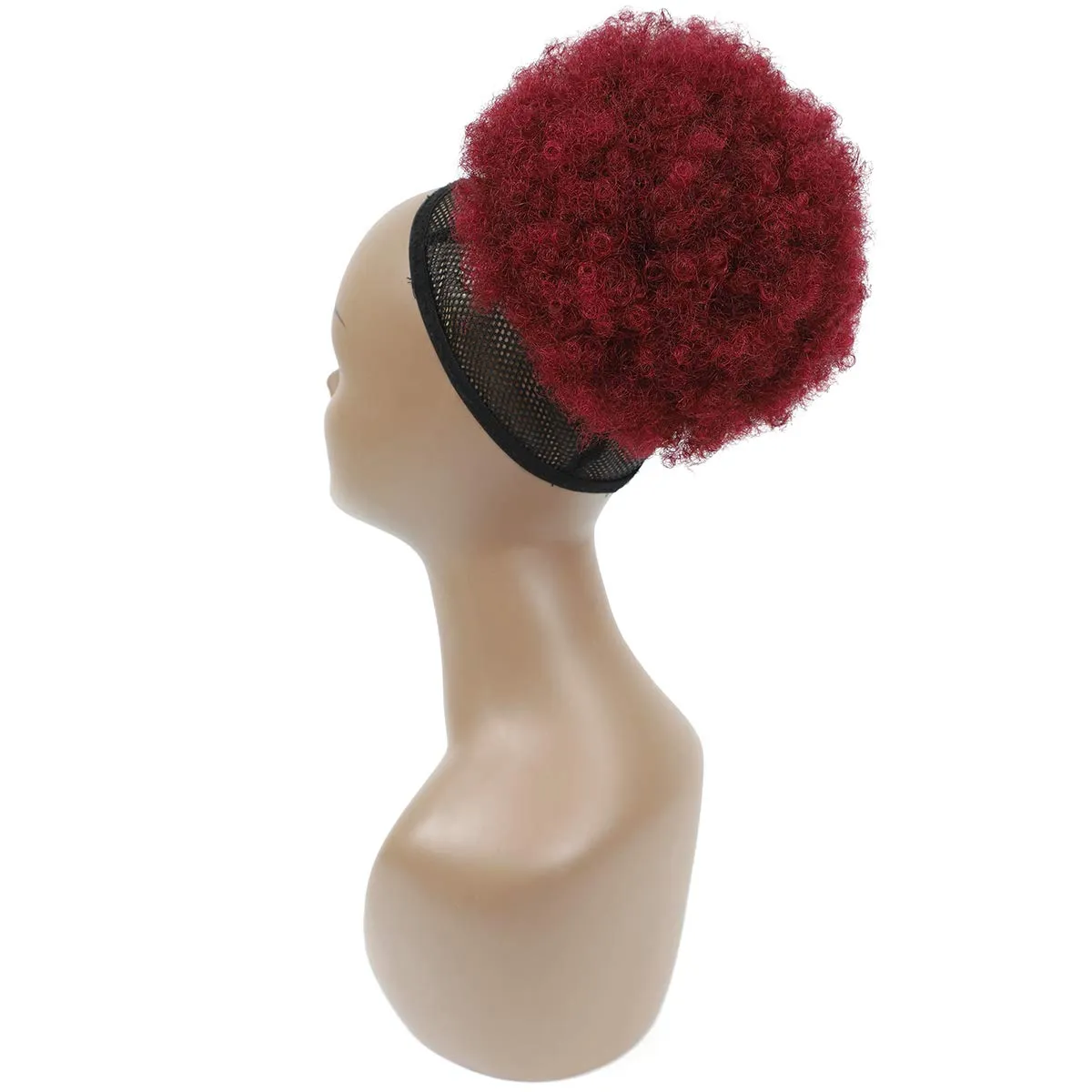Afro Buns for Black Women 100% Brazilian Human Hair Red #99J Kinky Curly Afro Puff Drawstring Ponytail Hair Burgundy Color Bun Extensions for Women 8 Inch