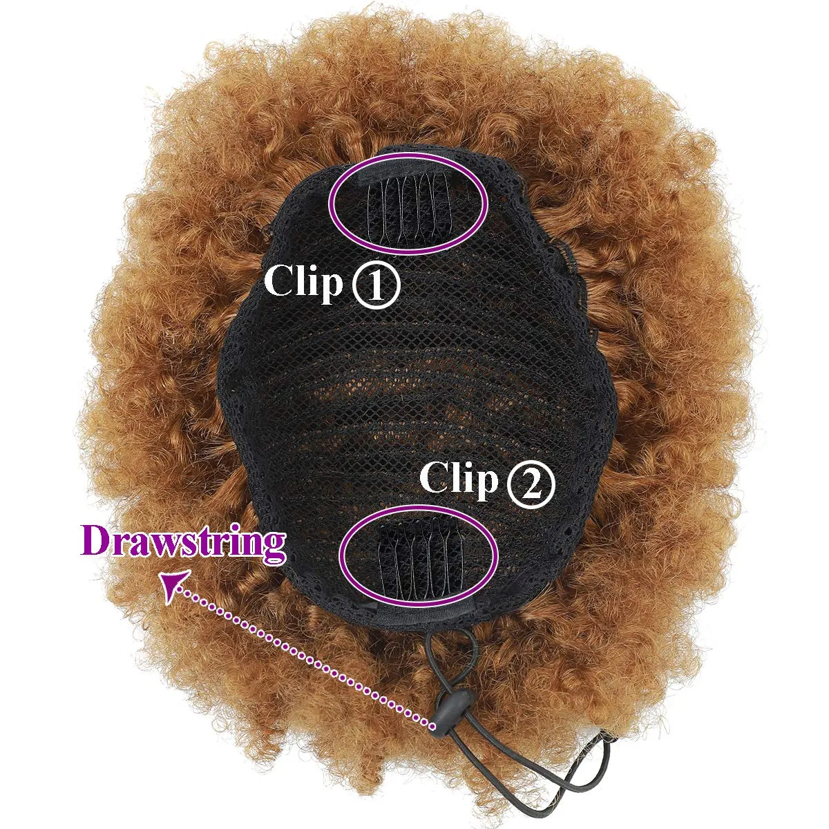 Afro Puffs Drawstring Human Hair Buns 30# Kinky Curly Drawstring Ponytail Human Hair Extension for Black Women 10% Brazilian Human Hair Dark Brown Bun (Afro Puff Drawstring Ponytail, #30, 8 Inch)