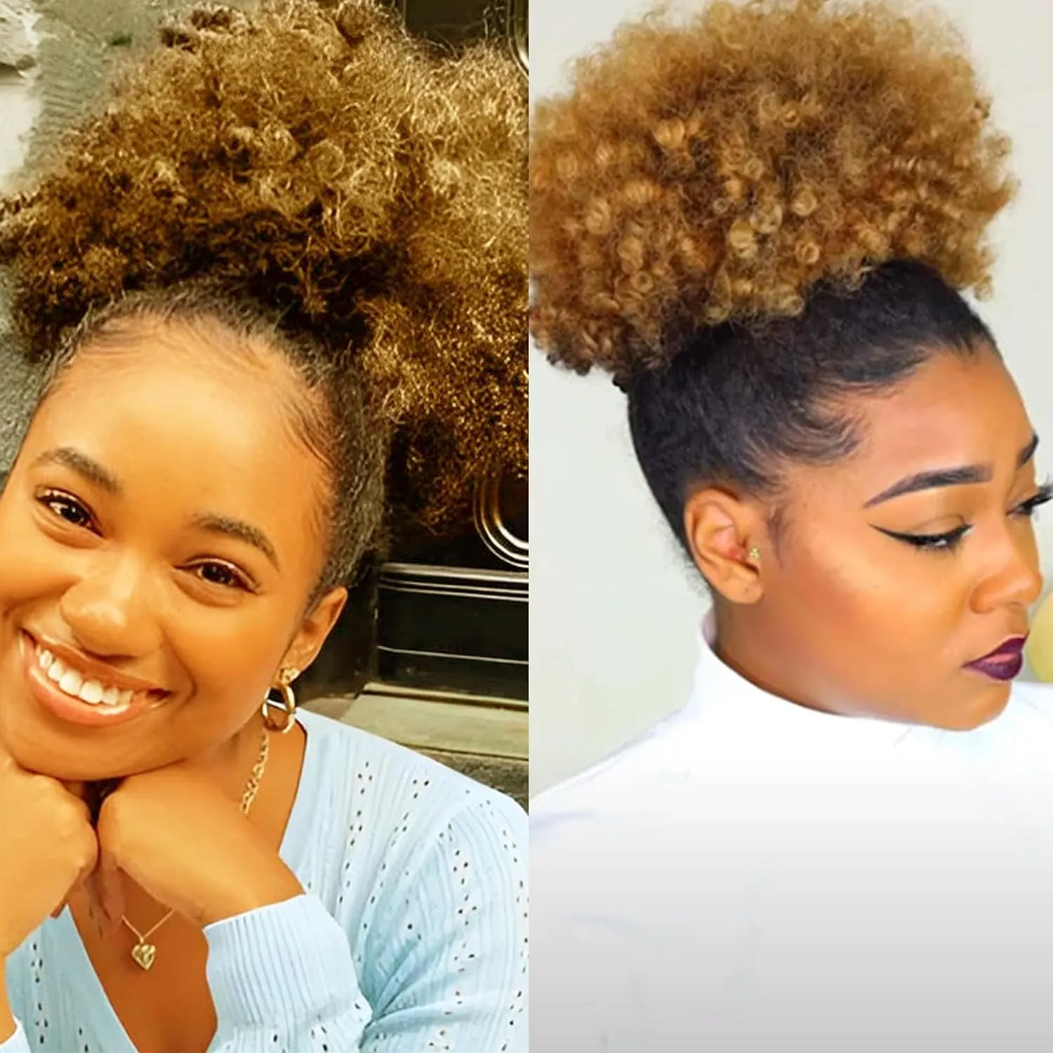 Afro Puffs Drawstring Human Hair Buns 30# Kinky Curly Drawstring Ponytail Human Hair Extension for Black Women 10% Brazilian Human Hair Dark Brown Bun (Afro Puff Drawstring Ponytail, #30, 8 Inch)