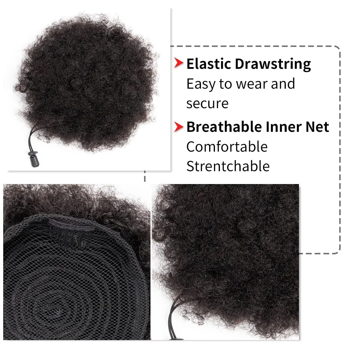 Afro Puffs Drawstring Human Hair Buns Natural Two Drawstring Puffs Ponytail Extensions 8 Inch Natural Black 1B# Hairpiece with Two Clips for Women Girls 100% Human Hair