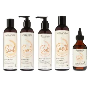 Afrocenchix Full Hair Care Set - Sulphate Free Shampoo, Silicone Free Conditioner, Natural Moisturing Cream, Natural Scalp Essential Oil, Moisutre Locking Jojoba Oil