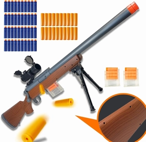 AGM MASTECH M24 Soft Bullet Toy Gun, Empty Shell Ejecting Design, Enhanced Scope, 40 Soft Foam Darts, 20 Shells, 2 Magazines. Outdoor Toys, Toy Dart Blaster for Boys and Girls (Wood Grain)