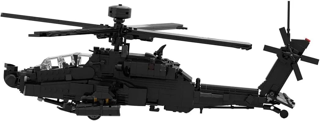 AH64E Military Apache Helicopter Building Blocks, MOC Army Helicopter Model Kits, Military Assembly Kits for Adults, Perfect House Ornament, 1191 Pieces, Black
