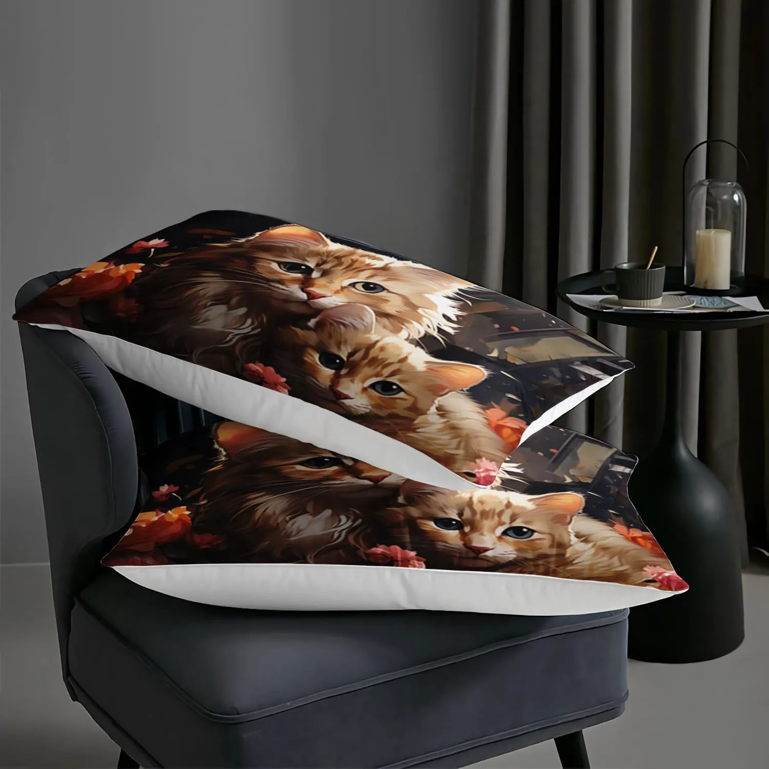 AILONEN 3D Kawaii Cat Comforter Set Twin Size, Lovely Kitten Mom and Son Bedding Set for Girls Boys,Cute Animal with Flowers Bed in a Bag for Kids Bedroom,3Pcs (1 Quilt   2 Pillowcases)
