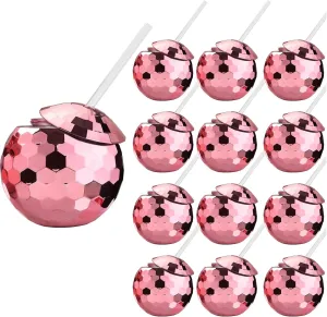 ALINK Disco Ball Cups with Straws, 20 OZ Rose Gold Sparkly Disco Party Tumbler for Bachelorette Party, Bride Shower, 1970s, Taylor Barbie Birthday Party Decorations, Pack of 12