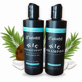 All Natural Wig Shampoo & Conditioner Set for Human Hair and Synthetic Wigs. Clean | Detangle | Soften. Keep Your Wig Fresh - Coconut Scent (16oz Flip-Top)