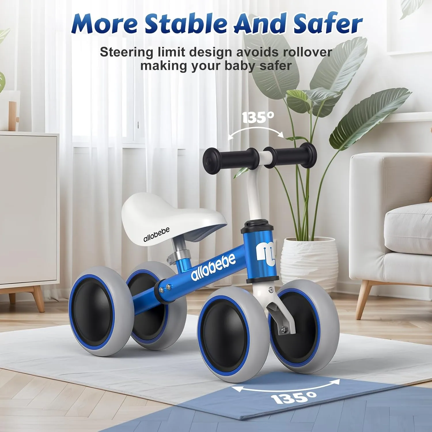 allobebe Baby Balance Bike, Cute Toddler Bikes 12-36 Months Gifts for 1 Year Old Girl Bike to Train Baby from Standing to Running with Adjustable Seat Silent & Soft 3 Wheels