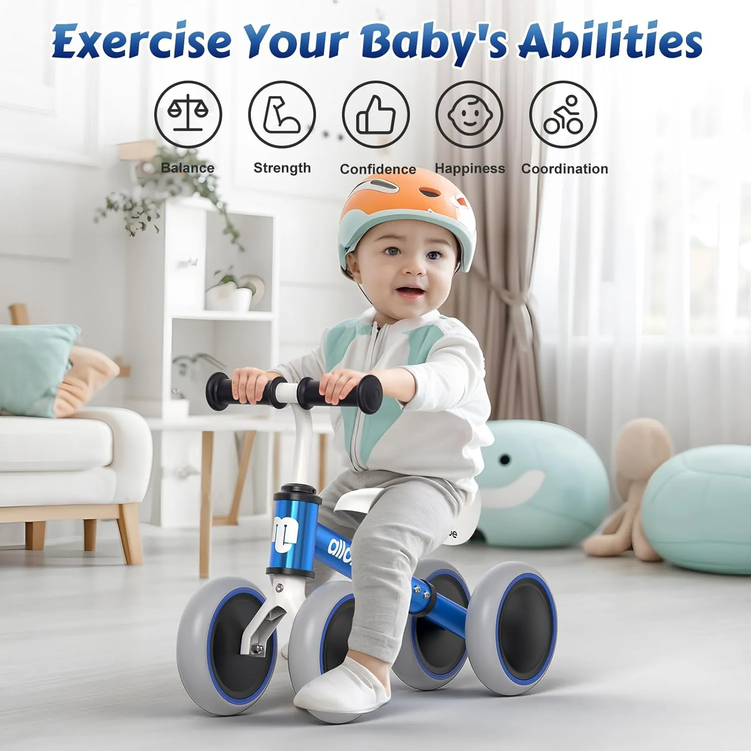 allobebe Baby Balance Bike, Cute Toddler Bikes 12-36 Months Gifts for 1 Year Old Girl Bike to Train Baby from Standing to Running with Adjustable Seat Silent & Soft 3 Wheels