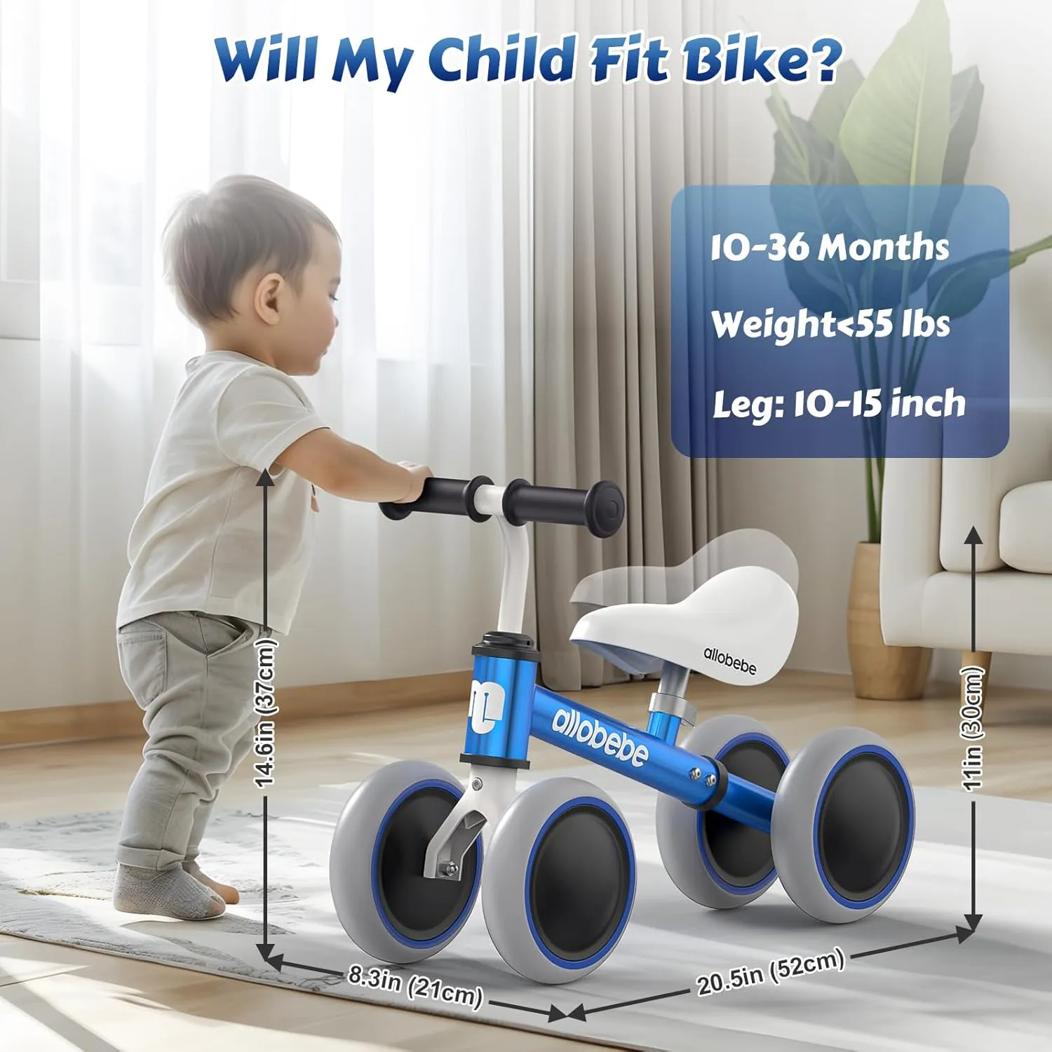 allobebe Baby Balance Bike, Cute Toddler Bikes 12-36 Months Gifts for 1 Year Old Girl Bike to Train Baby from Standing to Running with Adjustable Seat Silent & Soft 3 Wheels