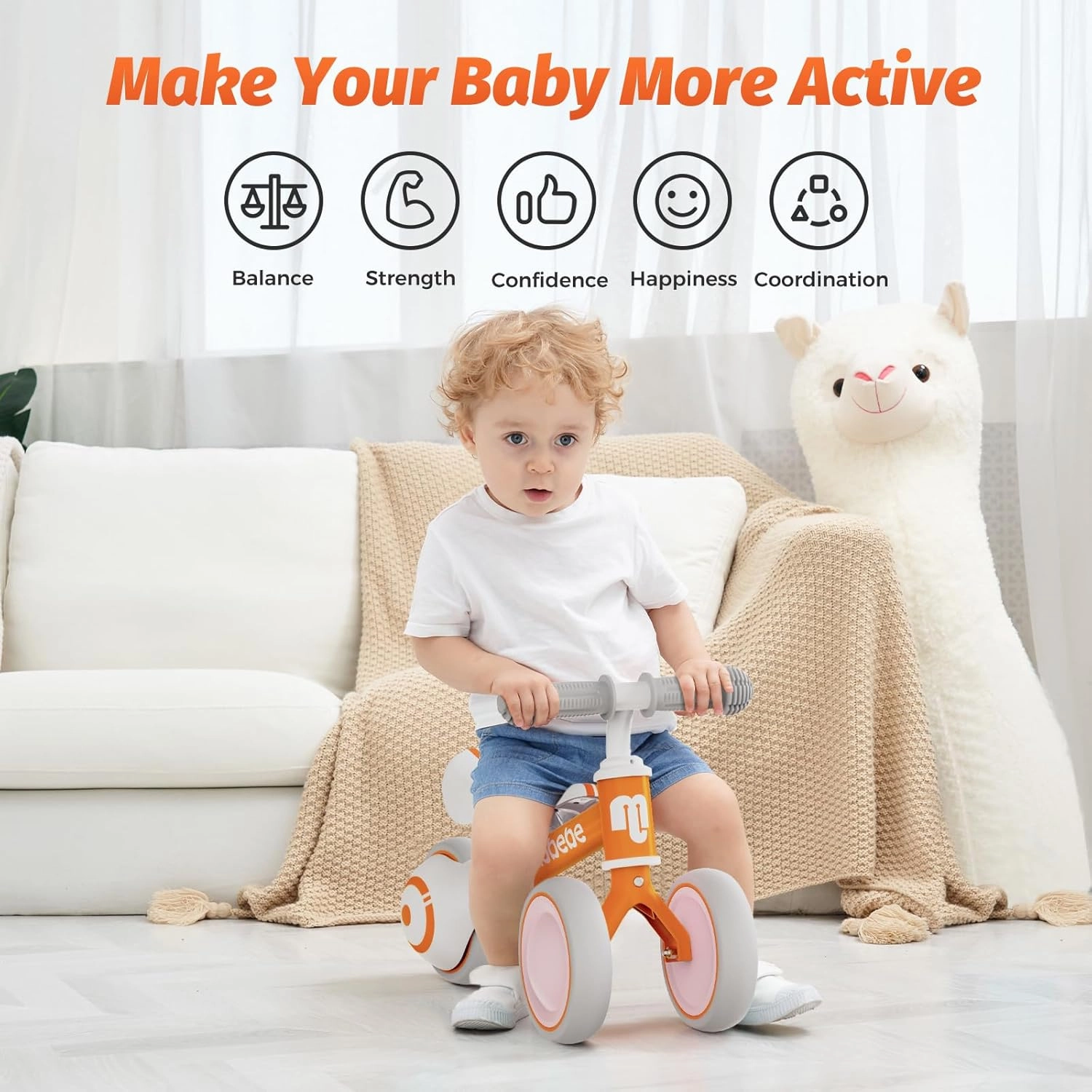 allobebe Baby Balance Bike, Cute Toddler Bikes 12-36 Months Gifts for 1 Year Old Girl Bike to Train Baby from Standing to Running with Adjustable Seat Silent & Soft 3 Wheels