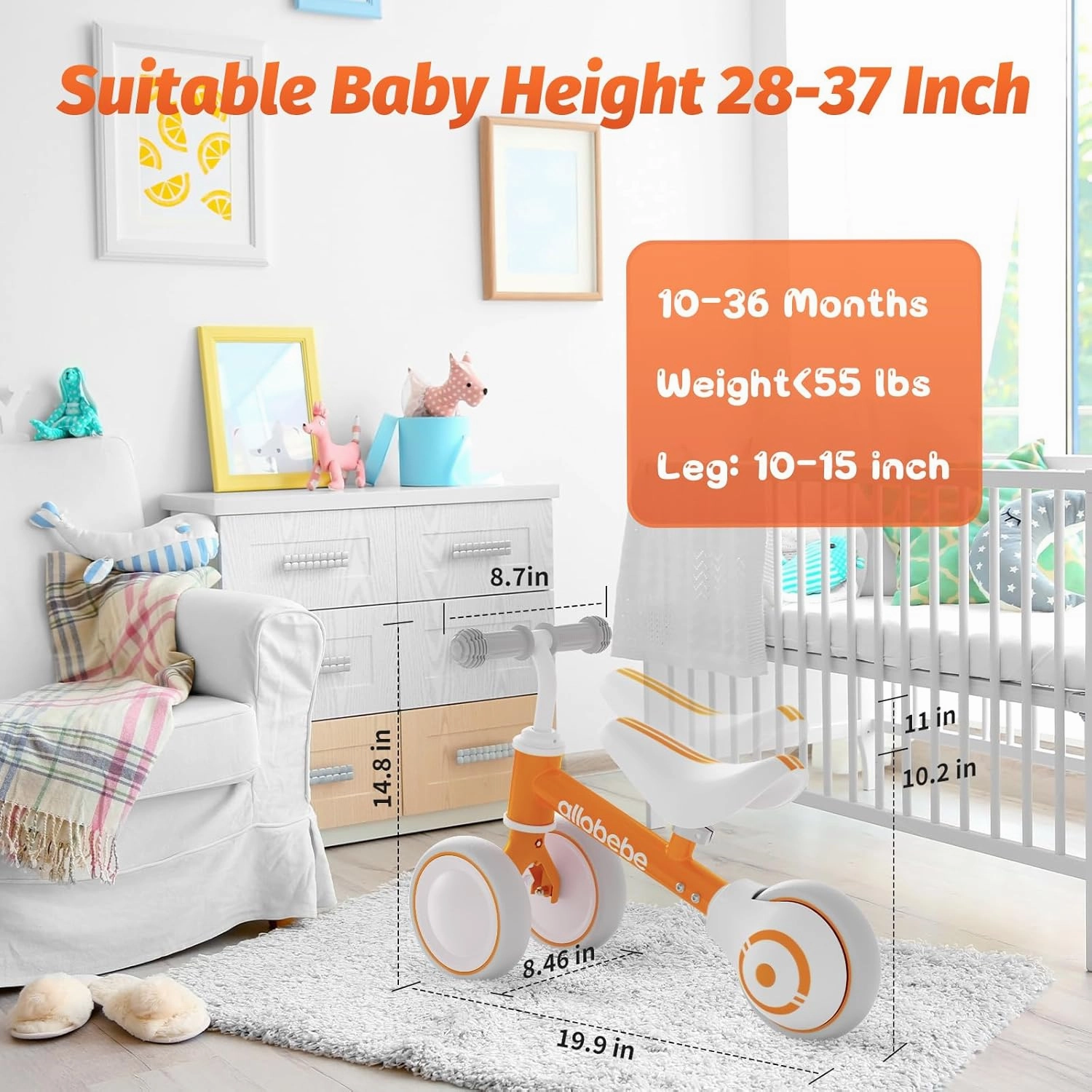 allobebe Baby Balance Bike, Cute Toddler Bikes 12-36 Months Gifts for 1 Year Old Girl Bike to Train Baby from Standing to Running with Adjustable Seat Silent & Soft 3 Wheels