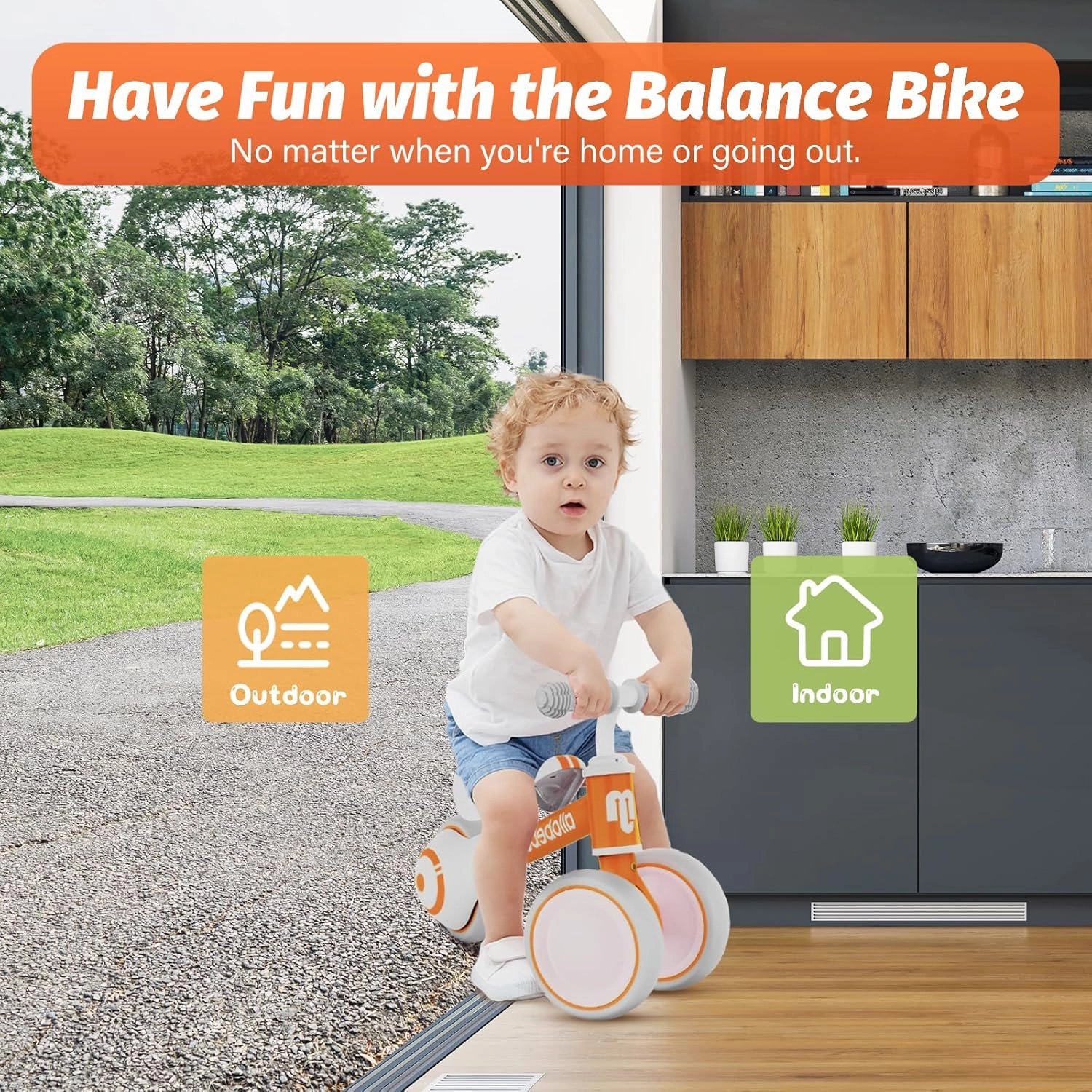 allobebe Baby Balance Bike, Cute Toddler Bikes 12-36 Months Gifts for 1 Year Old Girl Bike to Train Baby from Standing to Running with Adjustable Seat Silent & Soft 3 Wheels