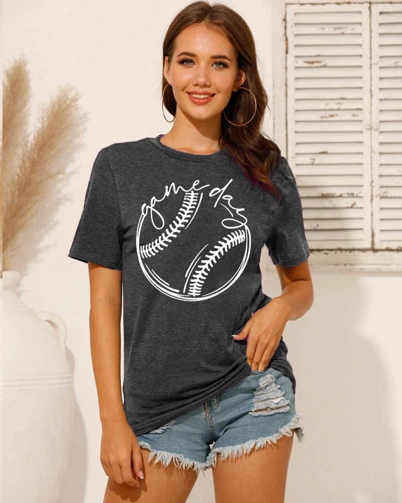ALLTB Baseball Shirt Women Baseball Mom Shirts Funny Game Day Baseball Graphic Tee Tops Casual Ball Short Sleeve Tee Top