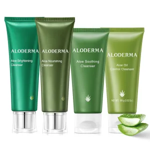 Aloderma Aloe Cleanser Set, 4 Pieces - Nourishing Cleanser, Soothing Cleanser, Brightening Cleanser, Oil Control Cleanser