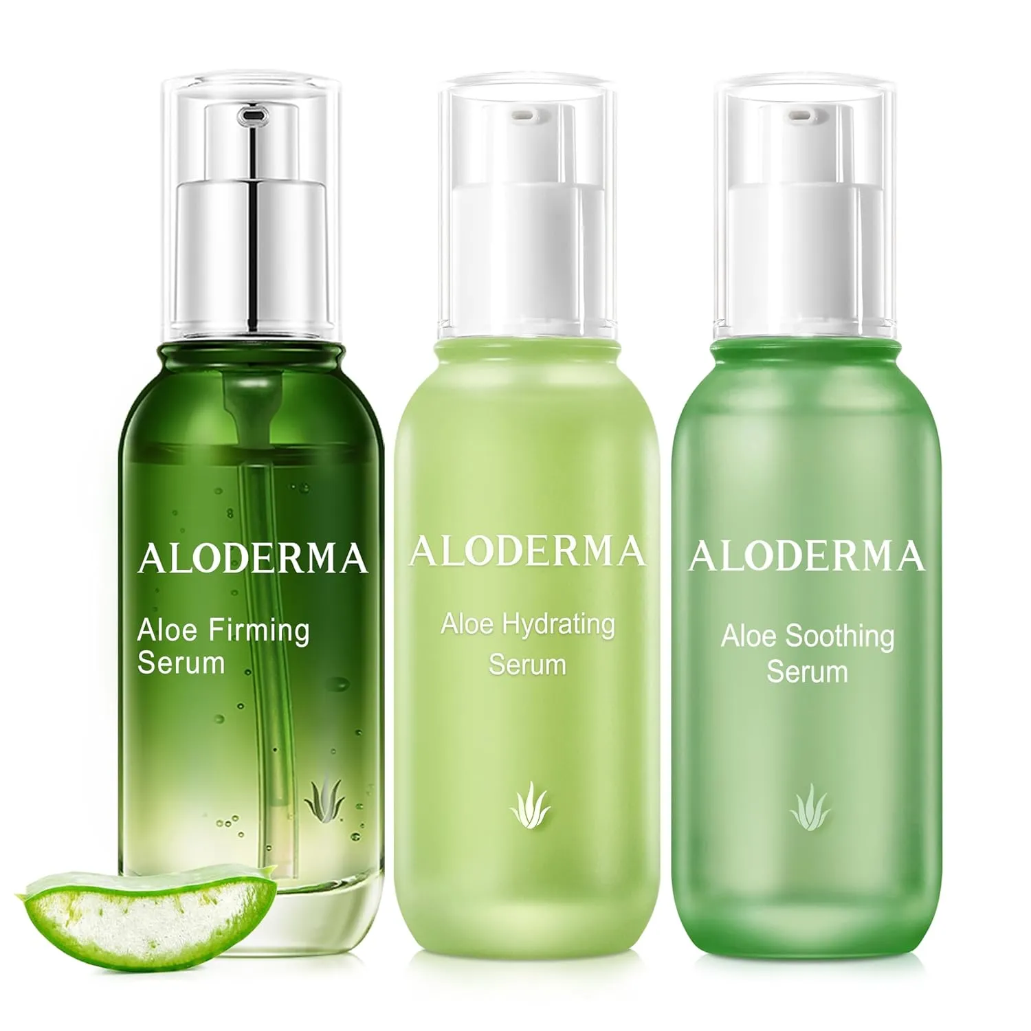 Aloderma Aloe Face Serums Set, 3 Pieces - Hydrating Serum, Firming Serum, Soothing Serum