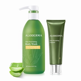 Aloderma Aloe Shower Set - Nourishing Body Wash, Nourishing Facial Cleanser
