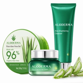 Aloderma Basic Aloe Brightening Skin Care Set - 4 Pieces - Cleanser, Cream x 2pcs, 200g Aloe Vera Gel