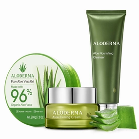 Aloderma Basic Aloe Firming & Nourishing Set - 4 Pieces - 2pcs x Firming Cleanser, Firming Cream, 200g Aloe Vera Gel