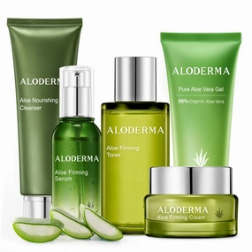 Aloderma Signature Aloe Firming & Rejuvenating Set - 6 Pieces - 114g Gel, Cleanser, Toner, Serum x 2pcs, Cream