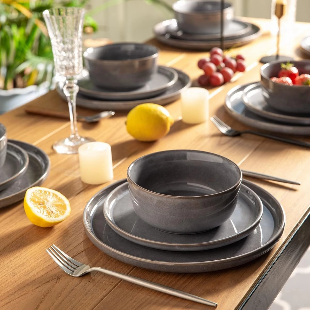 AmorArc Dinner Plates Set of 6, 10.5 Inch Reactive Glaze Ceramic Plates Set, Microwave, Dishwasher Safe, Scratch Resistant, Modern Large Dinnerware Dishes Set Kitchen Stoneware Plates