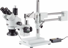 AmScope 3.5X-180X Simul-Focal Stereo Zoom Microscope on Dual Arm Boom Stand with 144-LED Ring Light