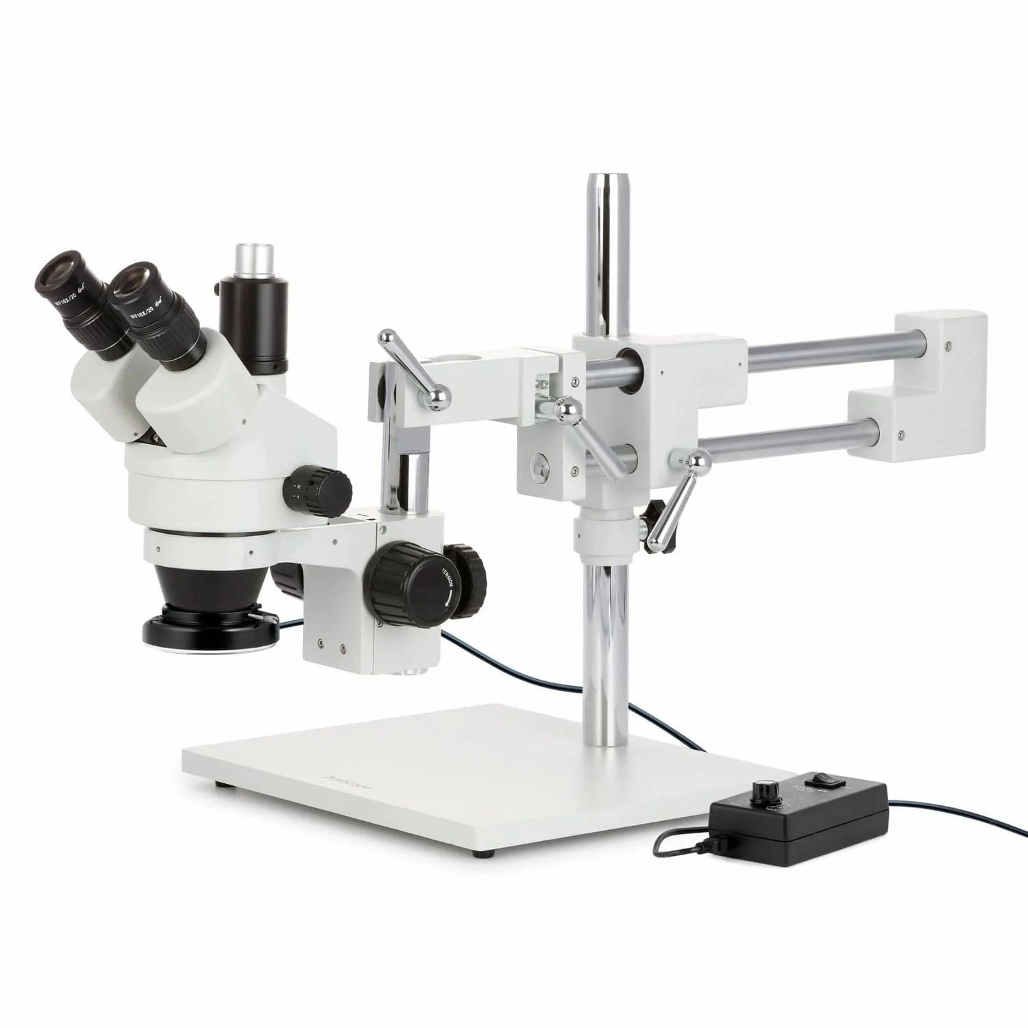 AmScope - 3.5X-90X Simul-Focal Stereo Zoom Microscope on Dual Arm Boom Stand with 144-LED Ring Light - SM-4TPZ-144