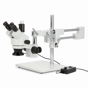 AmScope - 3.5X-90X Simul-Focal Stereo Zoom Microscope on Dual Arm Boom Stand with 144-LED Ring Light - SM-4TPZ-144