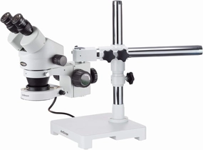 AmScope SM-3B-80S Professional Binocular Stereo Zoom Microscope, WH10x Eyepieces, 7X-45X Magnification, 0.7X-4.5X Zoom Objective, 80-Bulb LED Ring Light, Single-Arm Boom Stand, 90V-265V