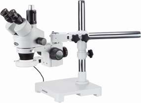 AmScope SM-3T-54S Professional Trinocular Stereo Zoom Microscope, WH10x Eyepieces, 7X-45X Magnification, 0.7X-4.5X Zoom Objective, 54-Bulb LED Light, Single-Arm Boom Stand, 110V-240V