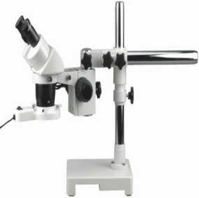 AmScope SW-3B13Z-FRL Binocular Stereo Microscope, WH10x Eyepieces, 10X/20X/30X/60X Magnification, 1X/3X Objective, Single-Arm Boom Stand, 8W Fluorescent Ring Light, 110V-120V, Includes 2.0x Barlow Lens