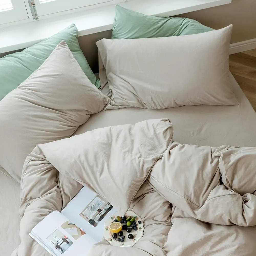 AMWAN Apricot Beige Duvet Cover Queen Taupe Khaki Apricot Solid Color Bedding Sets Jersey Knit Cotton Apricot Color Comforter Cover Simple Style Beige Tan Duvet Cover 1 Queen Duvet Cover