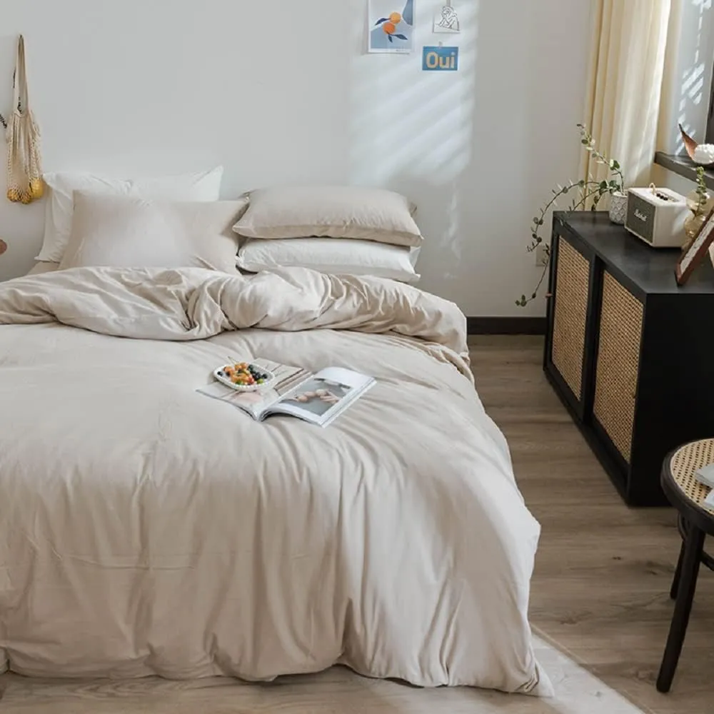 AMWAN Apricot Beige Duvet Cover Queen Taupe Khaki Apricot Solid Color Bedding Sets Jersey Knit Cotton Apricot Color Comforter Cover Simple Style Beige Tan Duvet Cover 1 Queen Duvet Cover