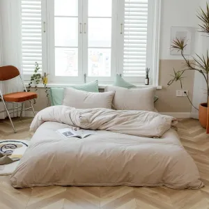 AMWAN Apricot Beige Duvet Cover Queen Taupe Khaki Apricot Solid Color Bedding Sets Jersey Knit Cotton Apricot Color Comforter Cover Simple Style Beige Tan Duvet Cover 1 Queen Duvet Cover