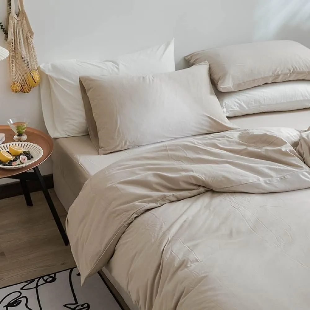 AMWAN Apricot Beige Duvet Cover Queen Taupe Khaki Apricot Solid Color Bedding Sets Jersey Knit Cotton Apricot Color Comforter Cover Simple Style Beige Tan Duvet Cover 1 Queen Duvet Cover