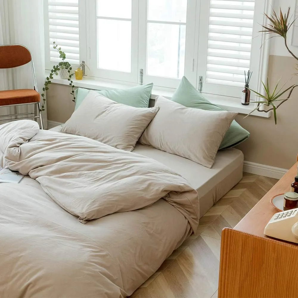 AMWAN Apricot Beige Duvet Cover Queen Taupe Khaki Apricot Solid Color Bedding Sets Jersey Knit Cotton Apricot Color Comforter Cover Simple Style Beige Tan Duvet Cover 1 Queen Duvet Cover