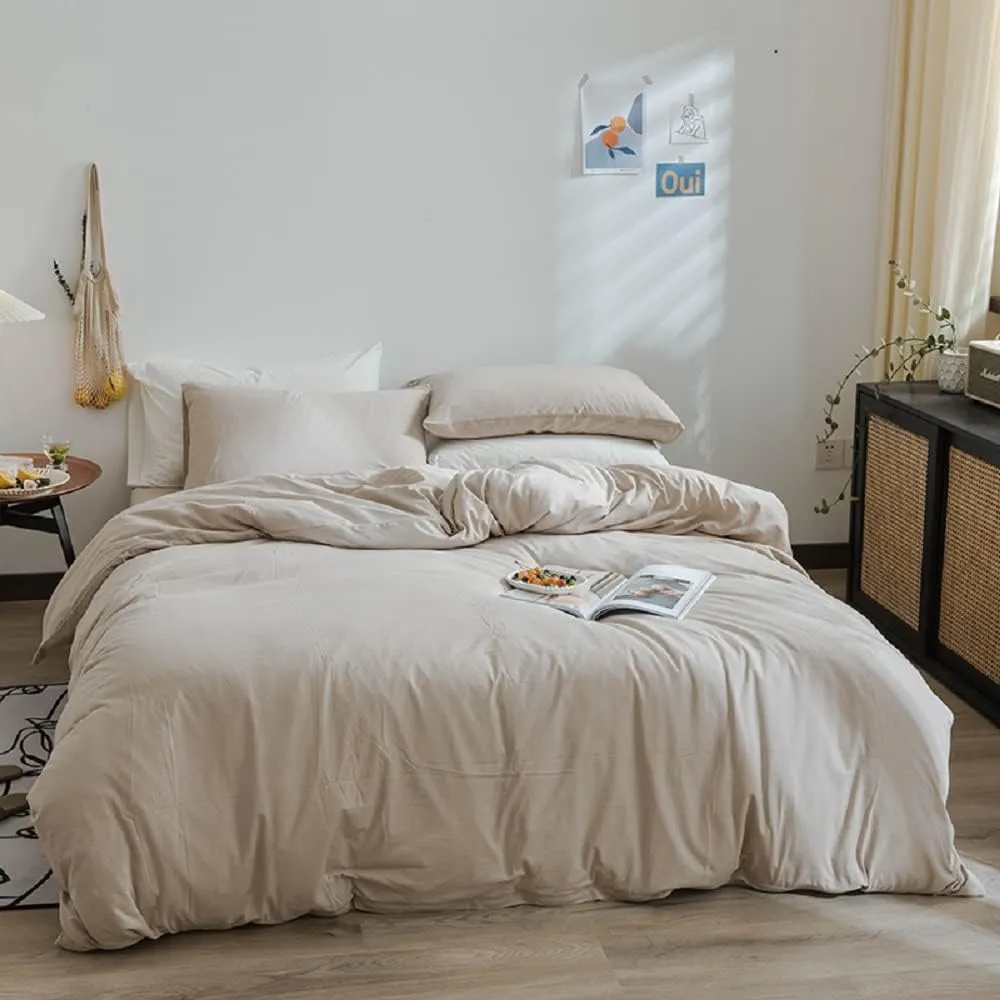 AMWAN Apricot Beige Duvet Cover Queen Taupe Khaki Apricot Solid Color Bedding Sets Jersey Knit Cotton Apricot Color Comforter Cover Simple Style Beige Tan Duvet Cover 1 Queen Duvet Cover
