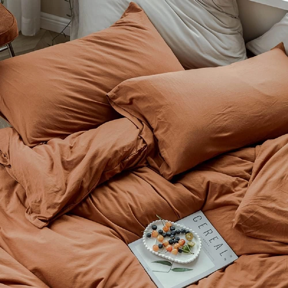 AMWAN Jersey Knit Cotton Duvet Cover Set Solid Pumpkin Color, Luxury Soft Comforter Cover Queen Size 3 Piece Bedding Set 1 Duvet Cover 2 Pillowcases Set