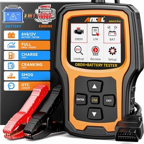 ANCEL AD410 PRO OBD2 Scanner and Battery Tester,2-in-1 Car Diagnostic Tool,Check Engine Light,EVAP Test,Live Data,6V/12V Battery Analyzer with Cranking & Charging System Test for Car Motorcycle