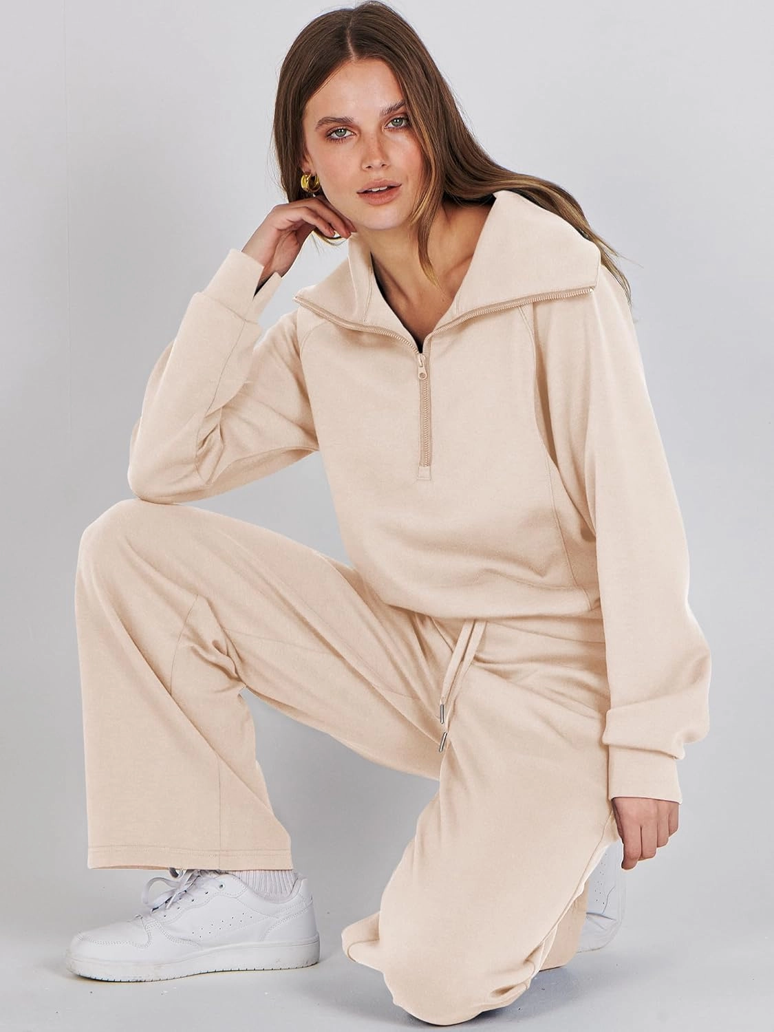 ANRABESS Women 2 Piece Outfits Sweatsuit Oversized Sweatshirt Sweatpants Tracksuit Sweat Lounge Matching Set 2025 Fall Trendy