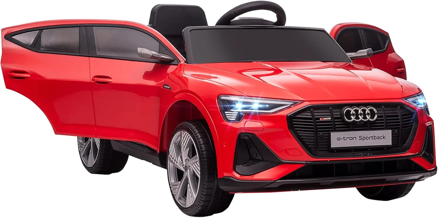 Aosom 12V Kids Electric Ride On Car, Audi E-tron, Battery Powered Toy with Parent Remote Control, Suspension System, Auxiliary Wheels, LED Lights, Music and Horn, MP3 Player, Red