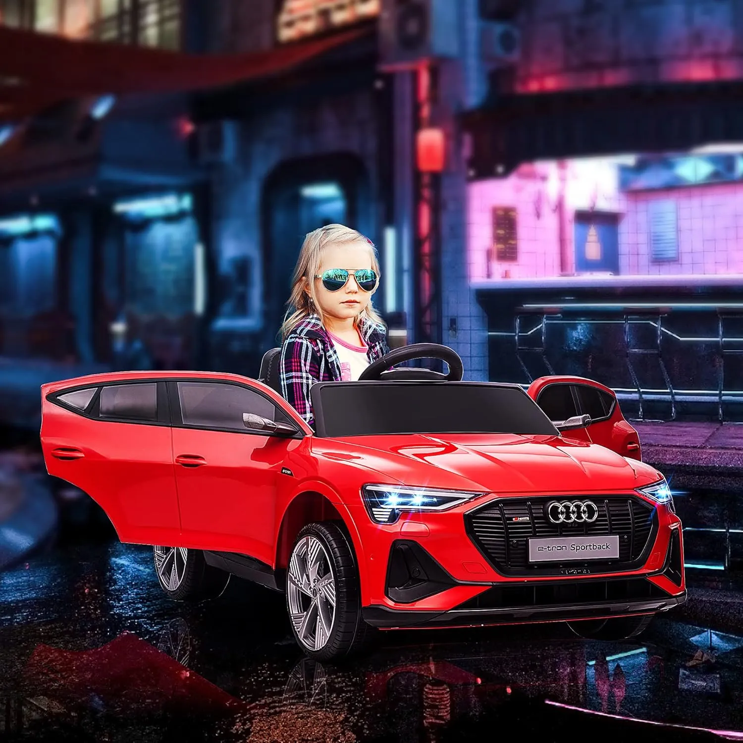 Aosom 12V Kids Electric Ride On Car, Audi E-tron, Battery Powered Toy with Parent Remote Control, Suspension System, Auxiliary Wheels, LED Lights, Music and Horn, MP3 Player, Red