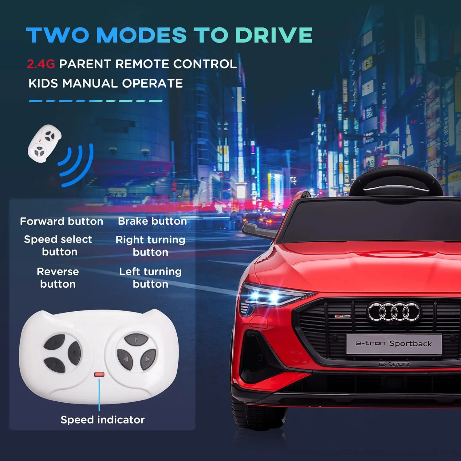 Aosom 12V Kids Electric Ride On Car, Audi E-tron, Battery Powered Toy with Parent Remote Control, Suspension System, Auxiliary Wheels, LED Lights, Music and Horn, MP3 Player, Red