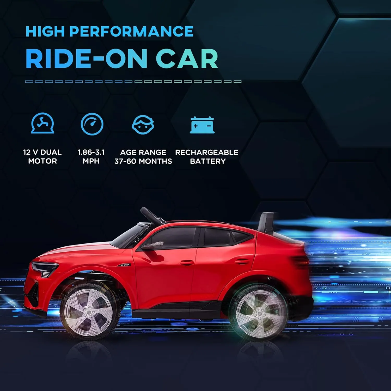 Aosom 12V Kids Electric Ride On Car, Audi E-tron, Battery Powered Toy with Parent Remote Control, Suspension System, Auxiliary Wheels, LED Lights, Music and Horn, MP3 Player, Red