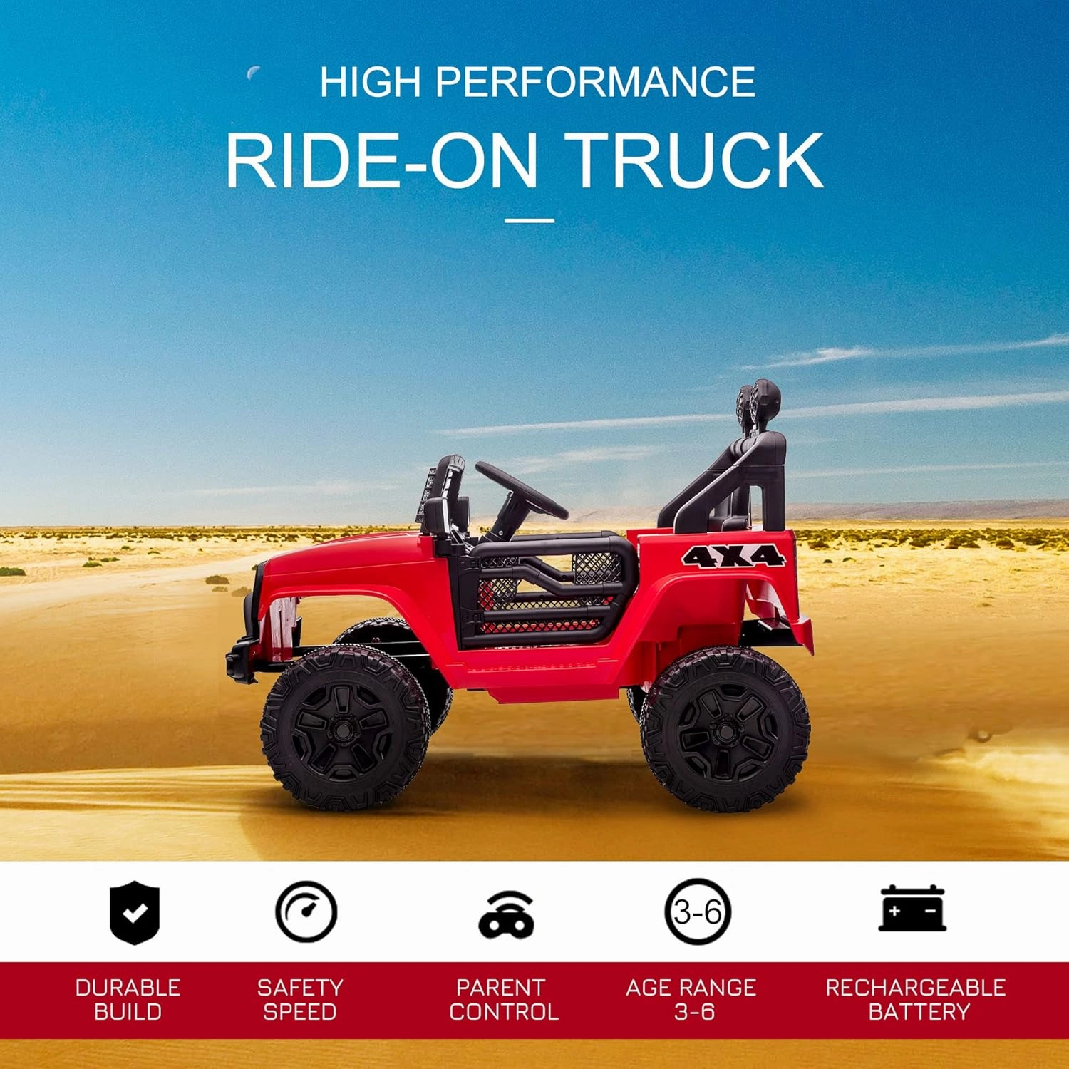 Aosom 12V Kids Ride On Truck with Parent Remote Control, Battery Powered Electric Car with Spring Suspension, Adjustable Speed, LED Lights and Horn, Red