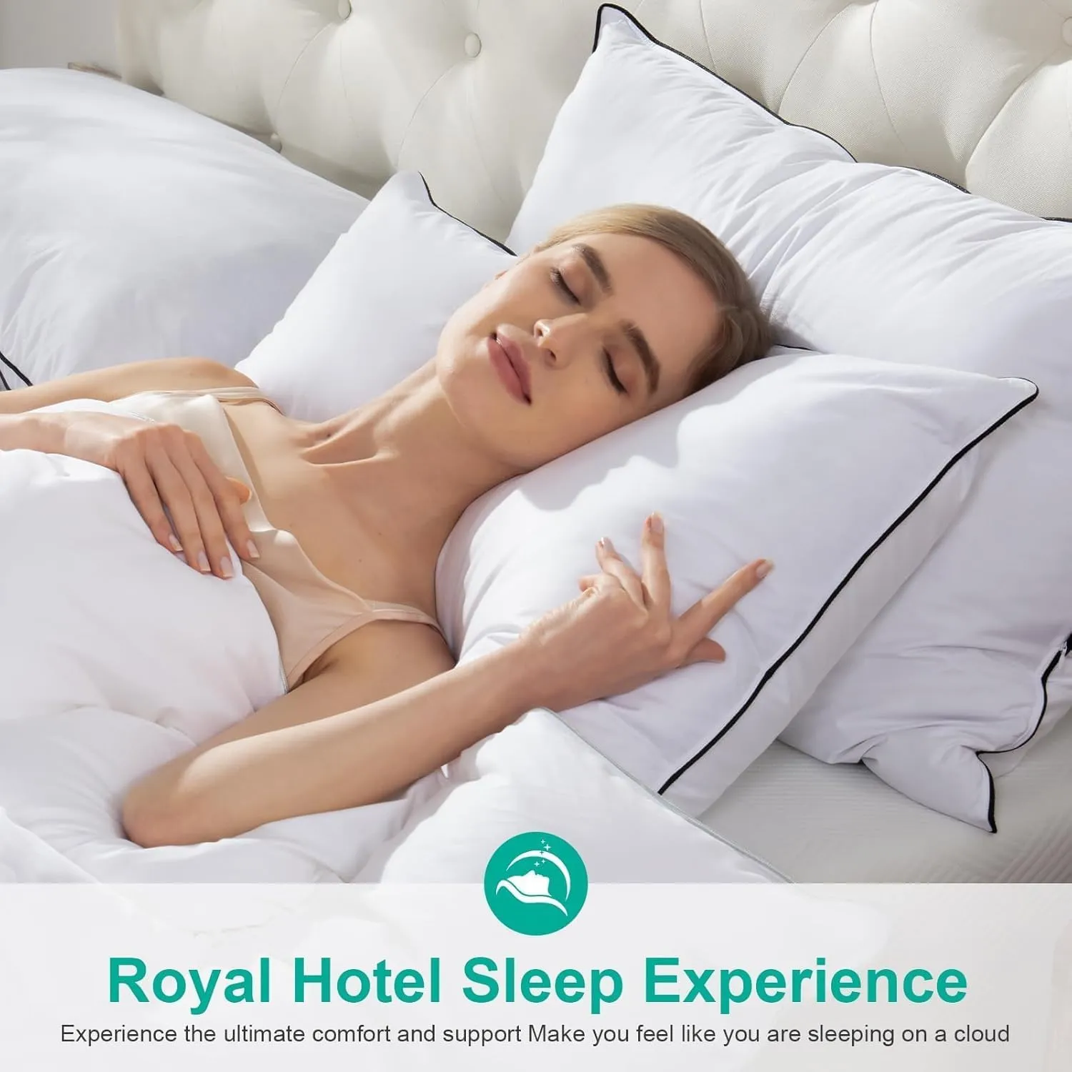 APSMILE Medium Firm Feathers Down/Poly Pillow King Size Set of 2, Luxury Feather Pillow for Sleeping, 100% Organic Cotton Cover Hotel Bed Pillow Wrapped in Polyester (White, 20"x36")