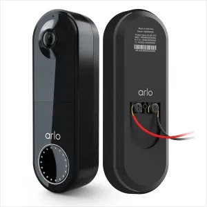 Arlo Essential Wired Video Doorbell - HD Video, 180° View, Night Vision, 2 Way Audio, Black - AVD1001B